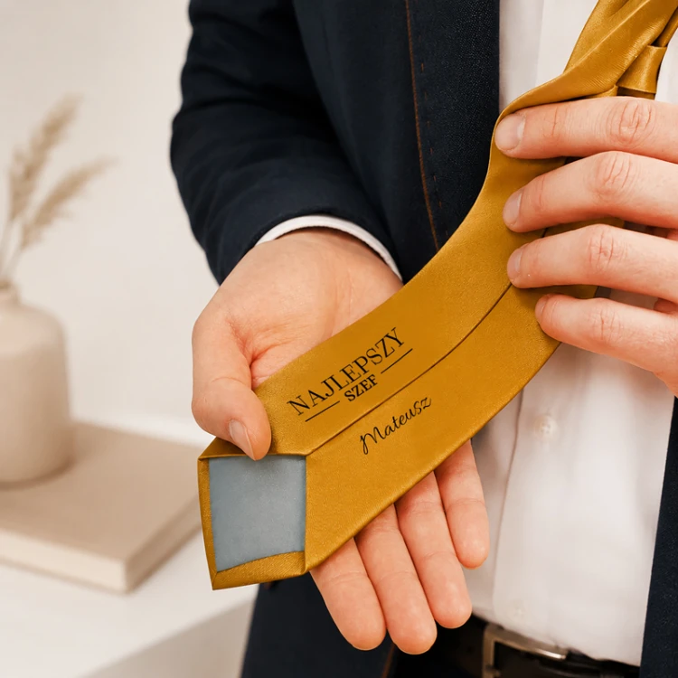 Personalizowany krawat z imieniem i napisem Najlepszy Szef to elegancki prezent dla szefa na Święta.