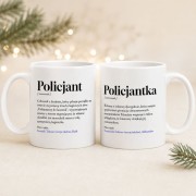 Personalizowany biały kubek dla policjanta z imieniem i zabawną definicją to pomysł na prezent dla funkcjonariusza.