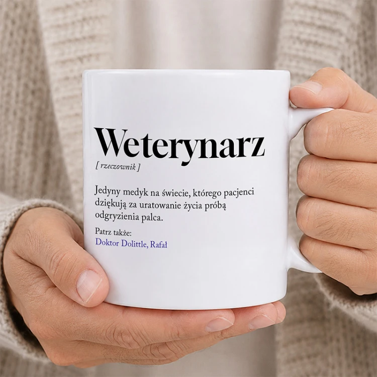 Personalizowany kubek z definicją weterynarza dla lekarza zwierząt.