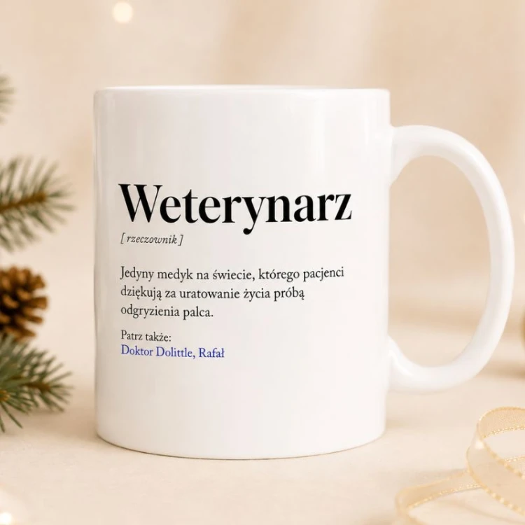Kubek z imieniem jako prezent dla weterynarza.