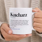 Biały kubek ceramiczny z zabawnym nadrukiem dla kucharza.