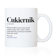 Personalizowany kubek Cukierniczka ma minimalistyczny czarny nadruk.