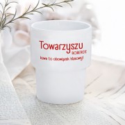 Kubek PRL z napisem Towarzyszu to zabawny prezent pod choinkę.