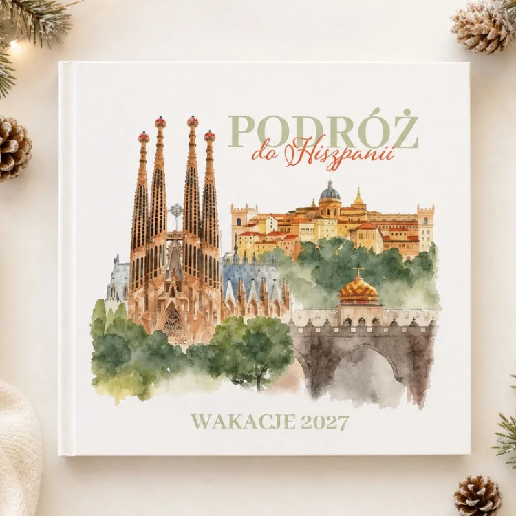 Pamiętnik podróży po Hiszpanii z personalizowanym terminem wyjazdu to prezent pod choinkę dla podróżnika.