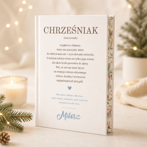 Personalizowana książka z bajkami z definicją słowa Chrześniak to wyjątkowy prezent świąteczny dla chrześniaka.