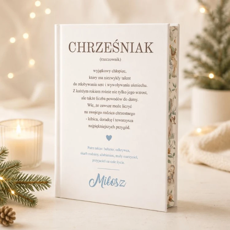 Personalizowana książka z bajkami z definicją słowa Chrześniak to wyjątkowy prezent świąteczny dla chrześniaka.