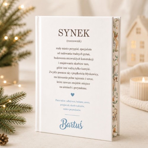Personalizowana książka z bajkami z definicją słowa Synek to wyjątkowy prezent dla synka pod choinkę.