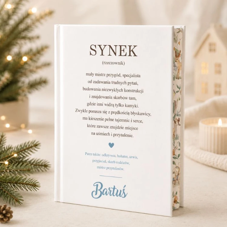 Personalizowana książka z bajkami z definicją słowa Synek to wyjątkowy prezent dla synka pod choinkę.