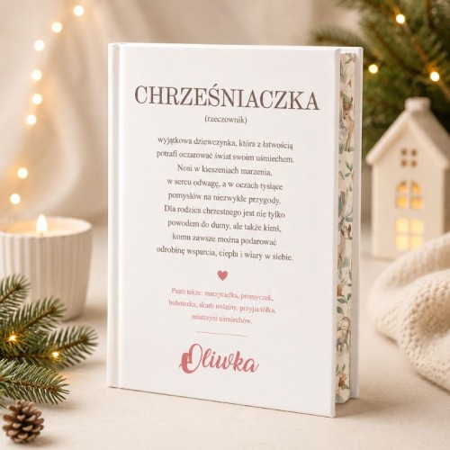 Personalizowana książka z bajkami z definicją słowa Chrześniaczka to wyjątkowy prezent dla chrześniaczki na Święta.