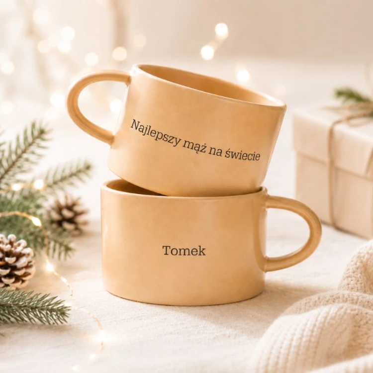 Personalizowana filiżanka z imieniem i napisem „Najlepszy mąż na świecie” to prezent świąteczny dla męża.
