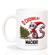 Kubek z imieniem i napisem „O Choinka!” sprawdzi się jako humorystyczny prezent na Święta i Mikołajki.