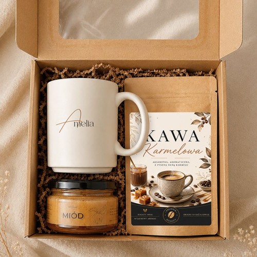 BOX prezentowy z personalizowanym kubkiem i kawą to pomysł na wyjątkowy upominek.