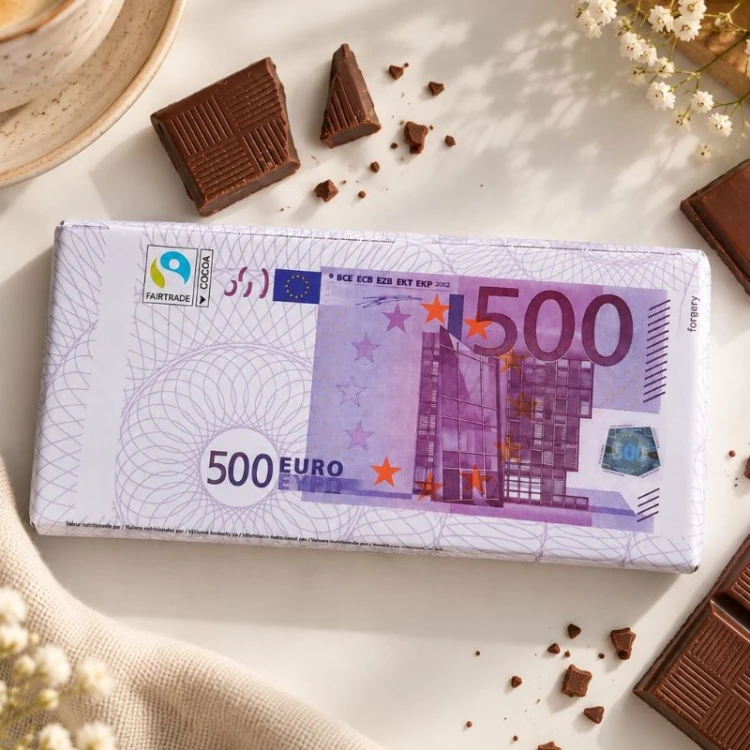 Czekolada mleczna jak banknot 500 euro to oryginalny pomysł na prezent.