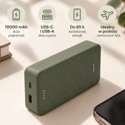 Zielony powerbank Hama 10 000 mAh z portami USB-C i USB-A jako praktyczny gadżet na prezent.