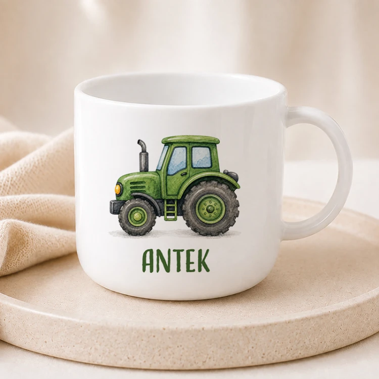 Kubek dziecięcy z traktorem i imieniem.