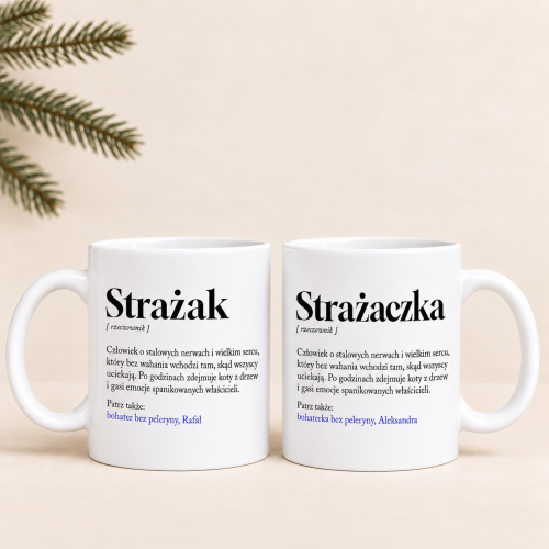Kubki strażaka i strażaczki na prezent świąteczny.