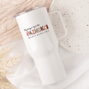 Imienny kubek termiczny dla stylistki paznokci z kolorowym napisem Najlepsza stylistka PAZNOKCI, prezent dla manicurzystki.