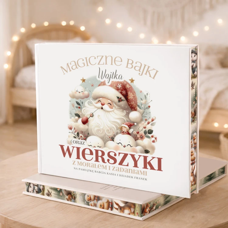 Personalizowana książka świąteczna dla dziecka z imieniem na okładce.