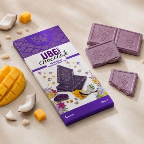 Biała czekolada z ube, mango i kokosem