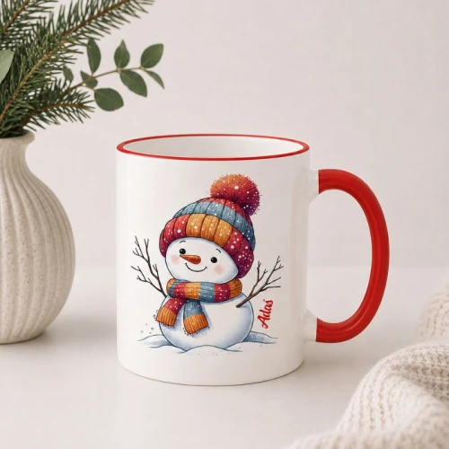 Personalizowany kubek świąteczny z imieniem i bałwankiem