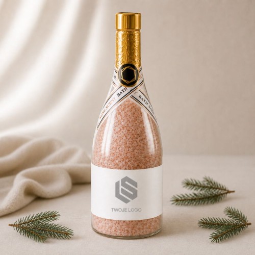 Sól do kąpieli w butelce szampana z logo firmy – elegancki prezent świąteczny