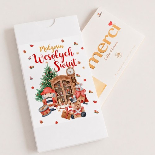 Czekolada MERCI w personalizowanym świątecznym opakowaniu z imieniem.