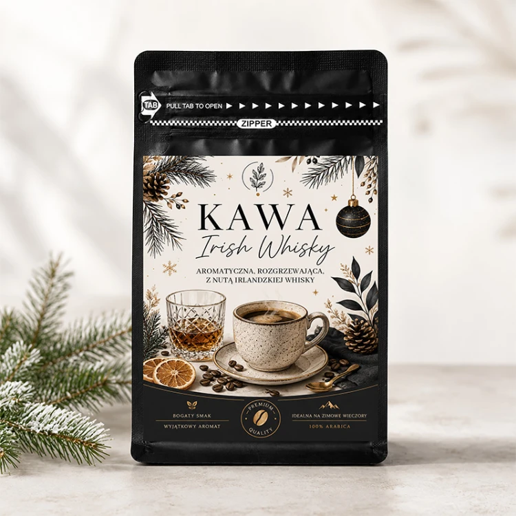 Świąteczna kawa o smaku whisky to elegancki prezent dla miłośnika kawy.